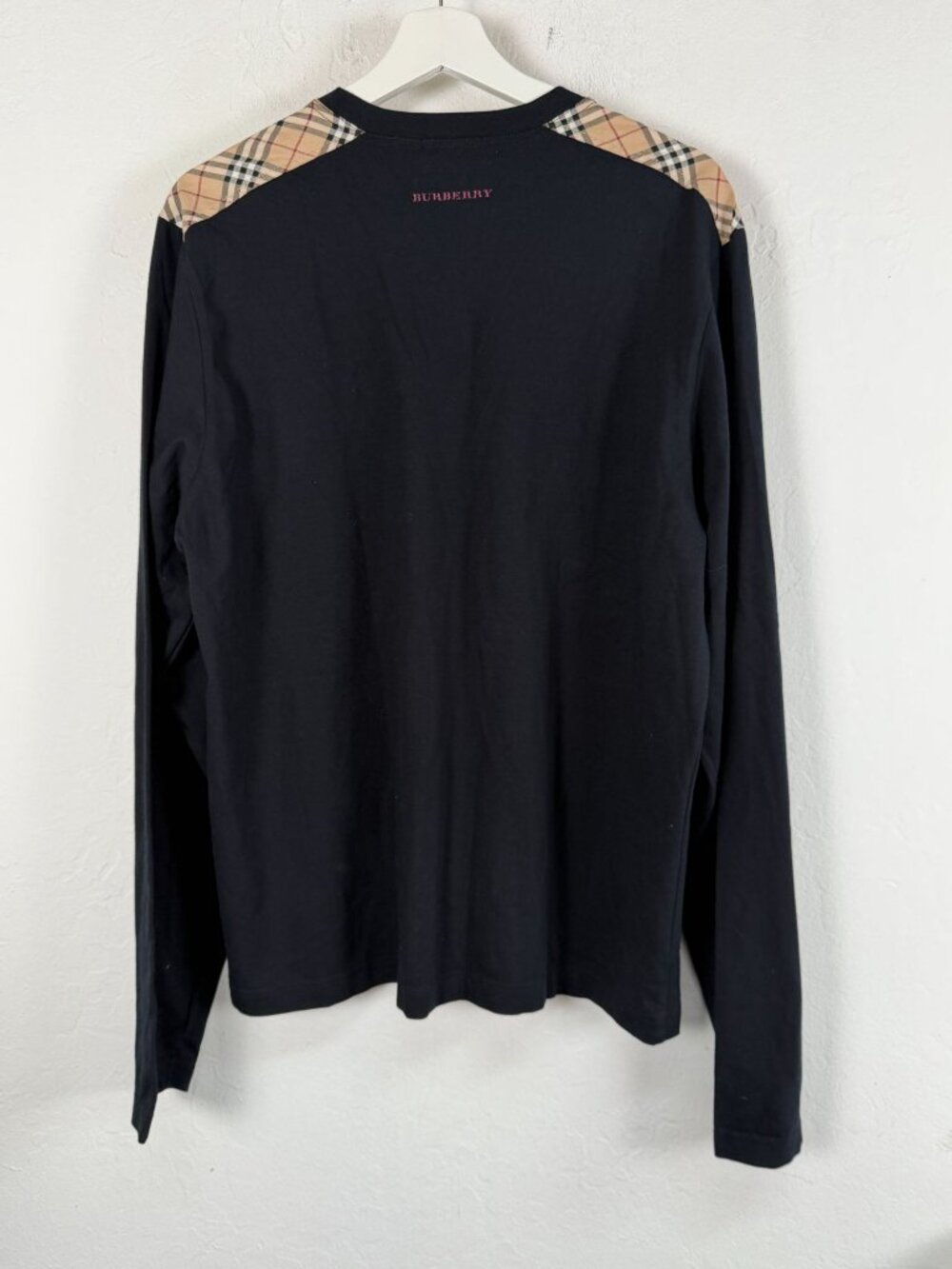 Burberry London Men’s Black Long Sleeve T-Shirt Nova Check Shoulder Patch XL - Picture 2 of 9